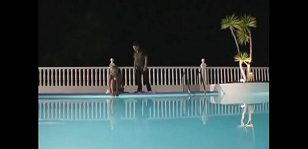  Nice boobs blonde honey rides hunks dick by pool and sucks out cum